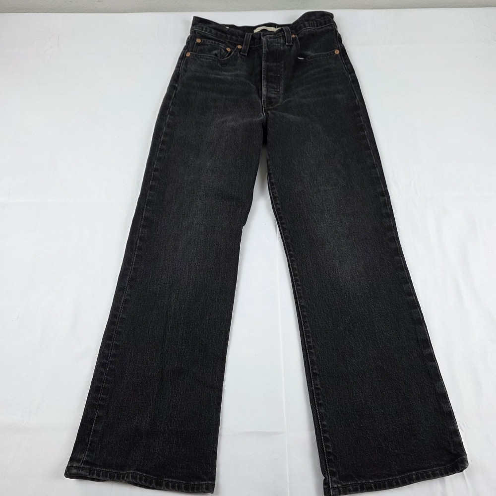 Levi's Ribcage Crop Boot Jeans Womens 27 Black Charcoal High Rise Bootcut Denim